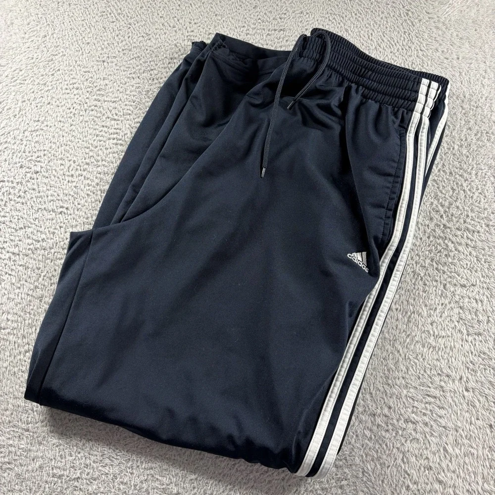 Vintage Adidas Track Pants Mens 2x XXL Navy Blue Stripe Poly Dazzle